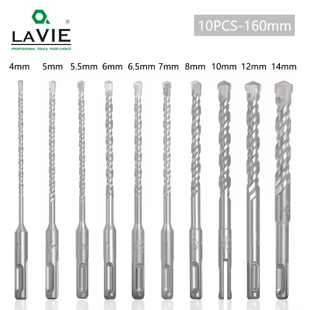 Juego de 10 Brocas SDS Plus para Martillo Eléctrico de 160 mm para Concreto, Ladrillo, Bloques, Mampostería, Brocas para Perforar Agujeros de 4 mm, 5 mm, 6 mm, 018