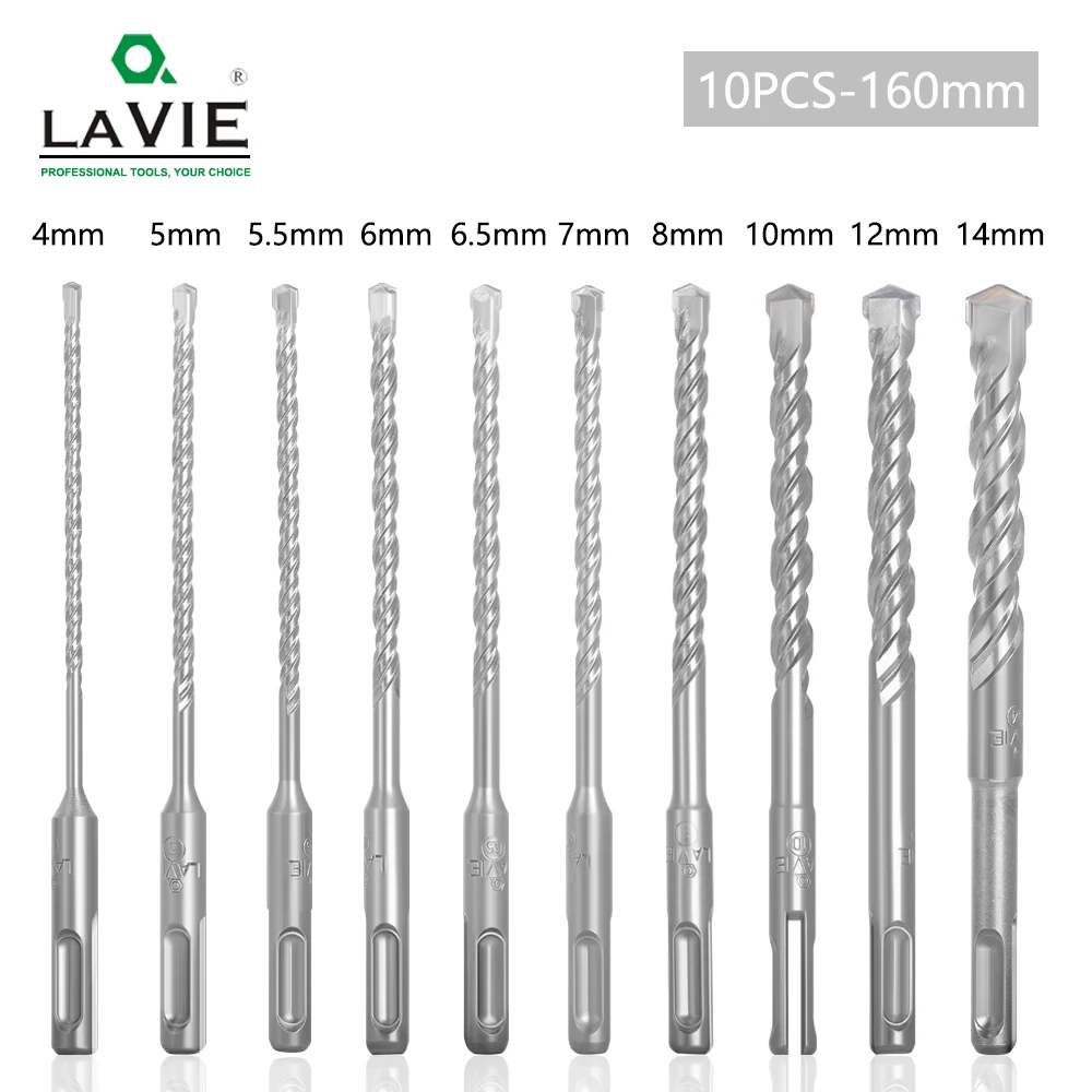 10pcs Electric Hammer SDS Plus Drill Bit Set 160mm for Concrete Wall Brick Block Masonry Hole Saw Drilling Bits 4mm 5mm 6mm 018