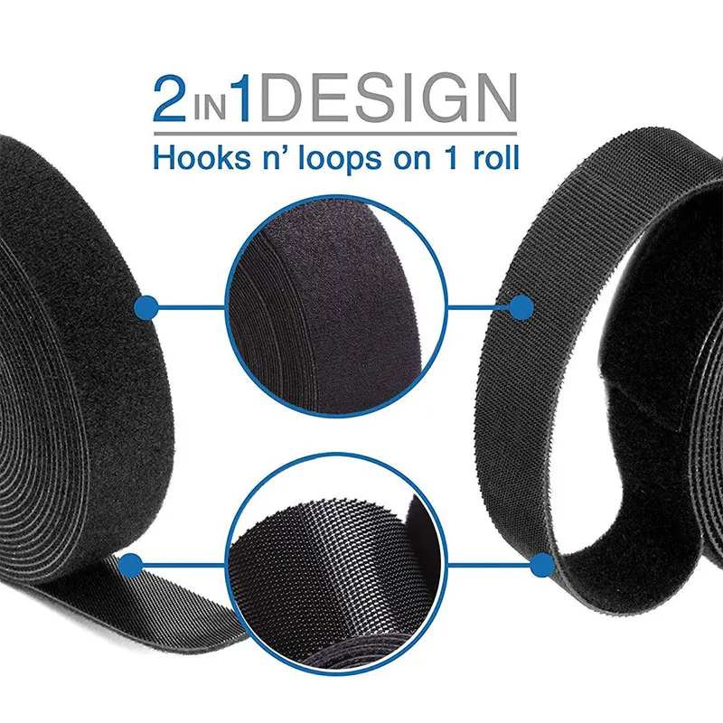 5Meter/Roll Reusable Fastening Tape Cable Ties 15/20mm Hook and Loop Double Side Hook Roll Hooks Strap Wires Organizer Straps