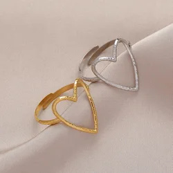 MEYRROYU Stainless Steel 2 Color Big Heart Ring 2023 Trend Adjustable Opening Rings For Women Couple Gift Punk Fashion Jewelry