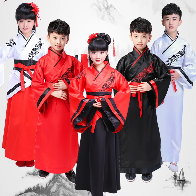 Chinese New Year Traditioanl Costumes for Girls Dress Confucius  Tang Suit Hanfu Dance Performance Boys Girls Gown Kung Fu