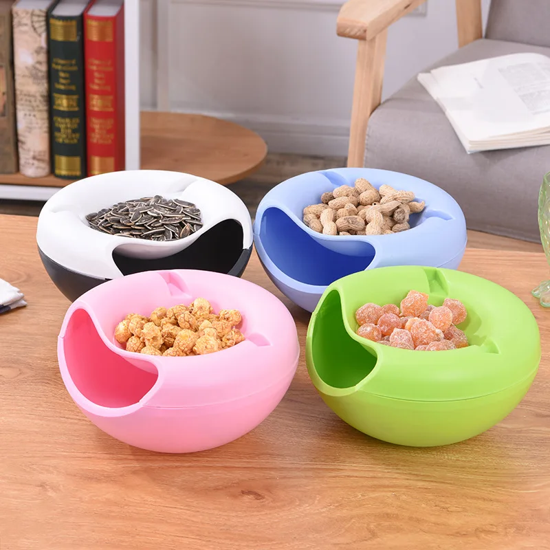 Modern living room creative modeling lazy snack bowl plastic double-layer snack storage box bowl with mobile phone holder