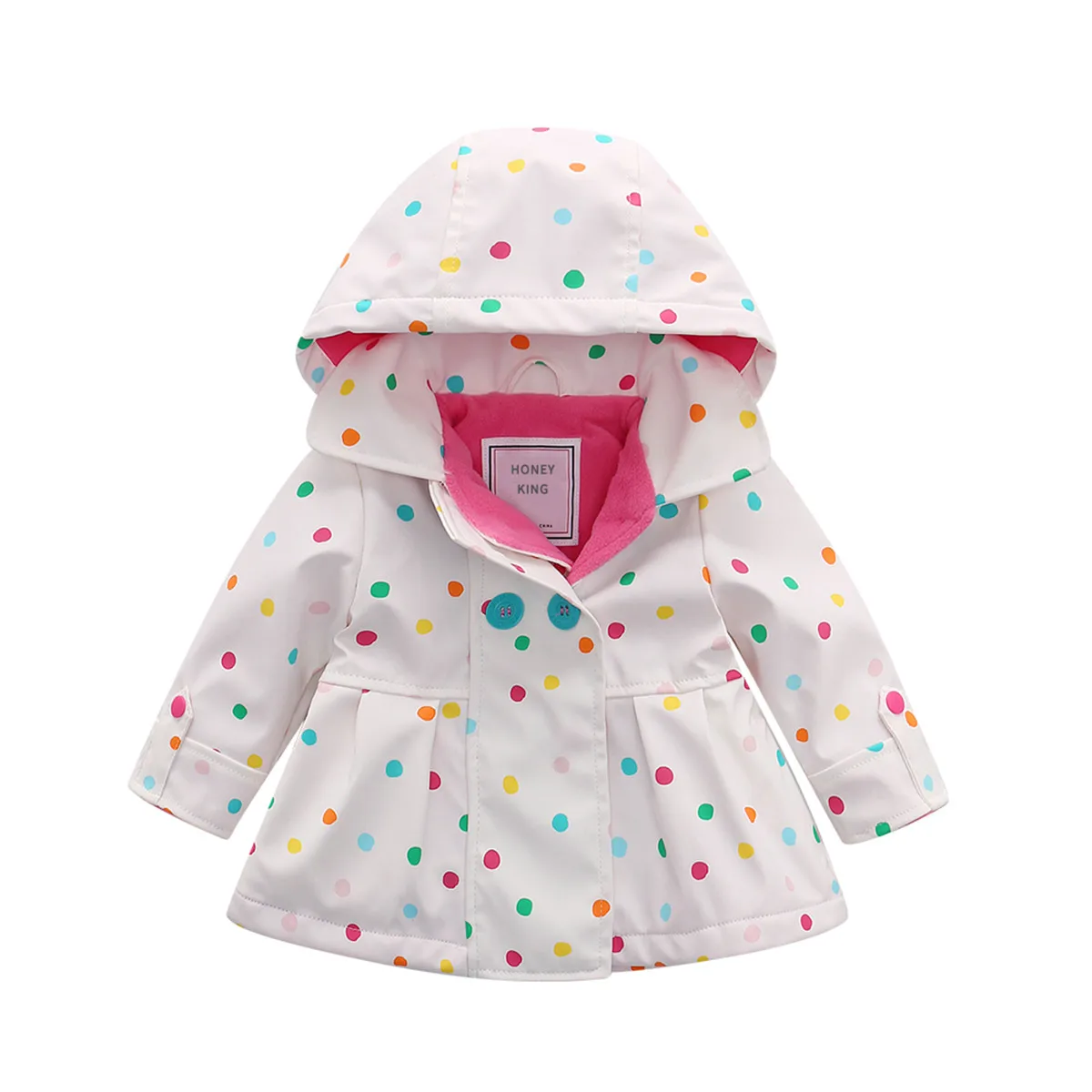 HONEYKING PU Waterproof Coat For Girl Baby Trench Coat Kids Baby Girls Jacket Infant Child Fleece Jacket Hooded Outerwear