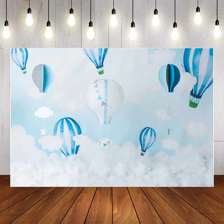 Mehofond Photography Background Hot Air Balloon Blue Sky And White Clouds Birthday Party Child Backdrop Photocall Photo Studio