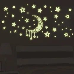 Star Moon Luminous Sticker Kids Rooms Living Room Bedroom Glow In The Dark Decoration Home Decals Fluorescent Wall Stickers