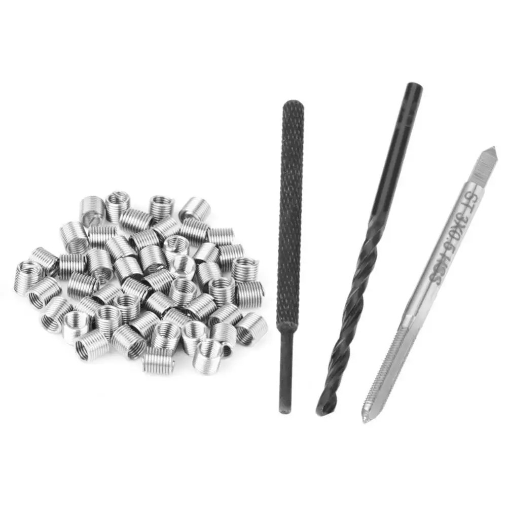 50Pcs M3 x 2D Thread Repair Insert Kit Stainless Steel Coiled Wire Insert Installation Kit Helicoil Car Repair Tools