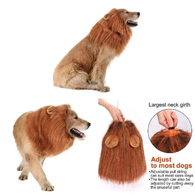 Funny Dog Lion Mane Dog Costumes Lion Wig with Tail Pets Party Supplies Type Dog Accessories Christmas Gift для собак PI