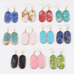 Hot Fashion Rectangle Natural Stone Earring Gary and Pink Women Drop Earrings