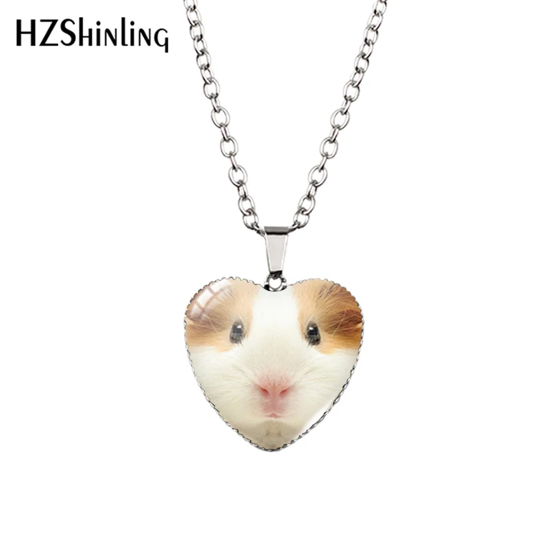 2016 New Guinea Pig Heart Necklace Guinea Pig Heart Pendant Glass Jewelry Fashion Heart Shaped Necklaces HZ3