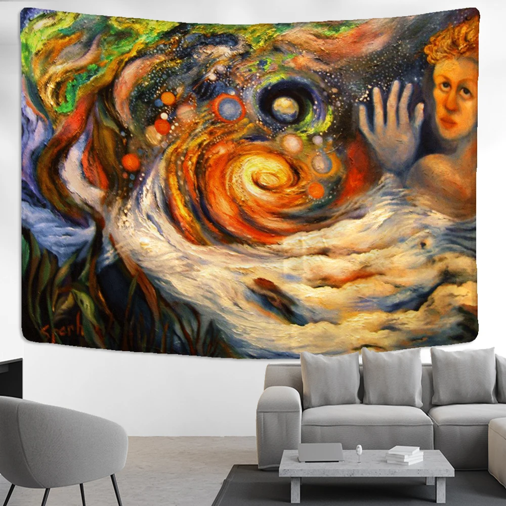 

Creative Oil Painting Tapestry Vintage Wall Hanging Boho Abstract Art Print Living Room Mattress Home Decor