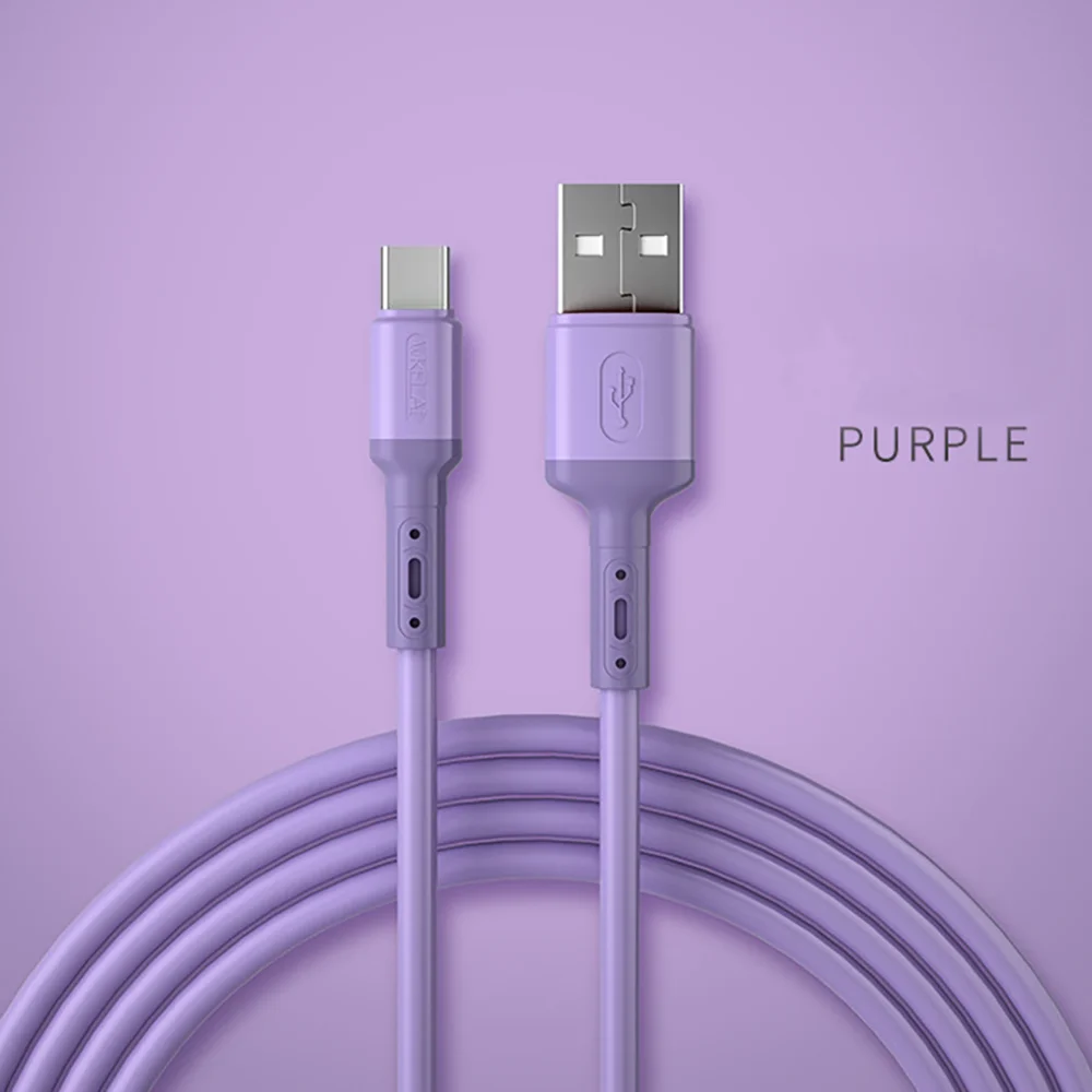 Кабель USB Type-C для передачи данных и быстрой зарядки, 3 А, мобильный телефон цветов, из мягкой жидкой резины и силикона