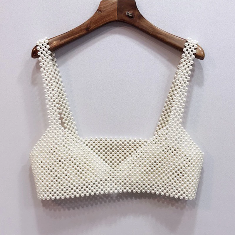 FSHXOL Fishion مزاجه مطرز الصدرية اللؤلؤ الكتف سلسلة مجوهرات فستان تصميم المنسوجة يدويا دعوى تي شيرت الصدر ملحقات السلسلة