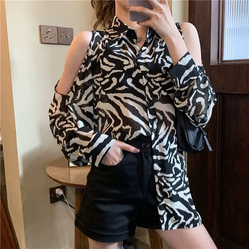 Blouse Women Leopard-Print Shirt Blouse 2024 Summer Chiffon Blouse Blusas Ropa De Mujer