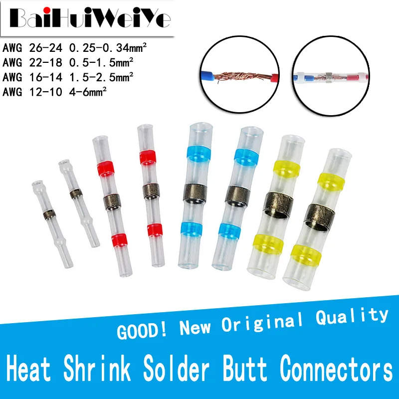 20/50PCS Waterproof Solder Seal Sleeve Splice Terminals Heat Shrink Electrical Wire Connector Butt Connector Insulated Soldering