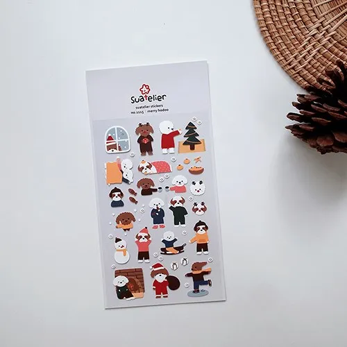 1Pc Christmas Cute Dog Waterproof Sticker Cartoon Poodle DIY Scrapbooking Journal Decoration Stickers Label image 3
