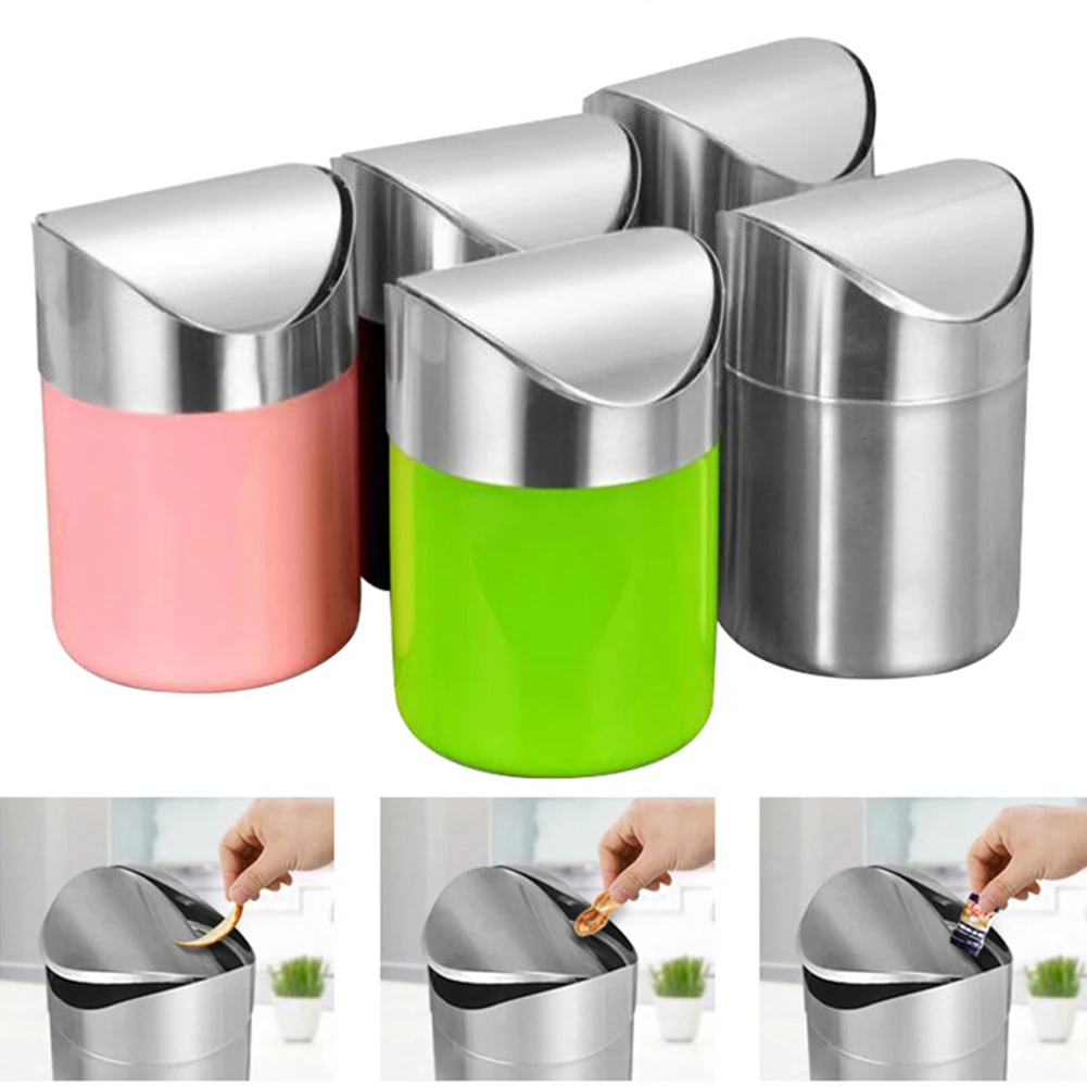 Table Dustbin Sundries Cute Car Garbage Desktop Trash Can Dust Case Holder Bin ash-bin Stainless Steel Can Roll Swing With Lid