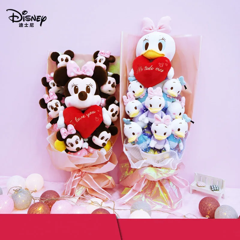 Disney Doll Mickey Minnie Mouse Cartoon Flower Bouquet Lilo Stitch Donald Duck Daisy Plush Toy Bouquet Birthday  Valentine Gift