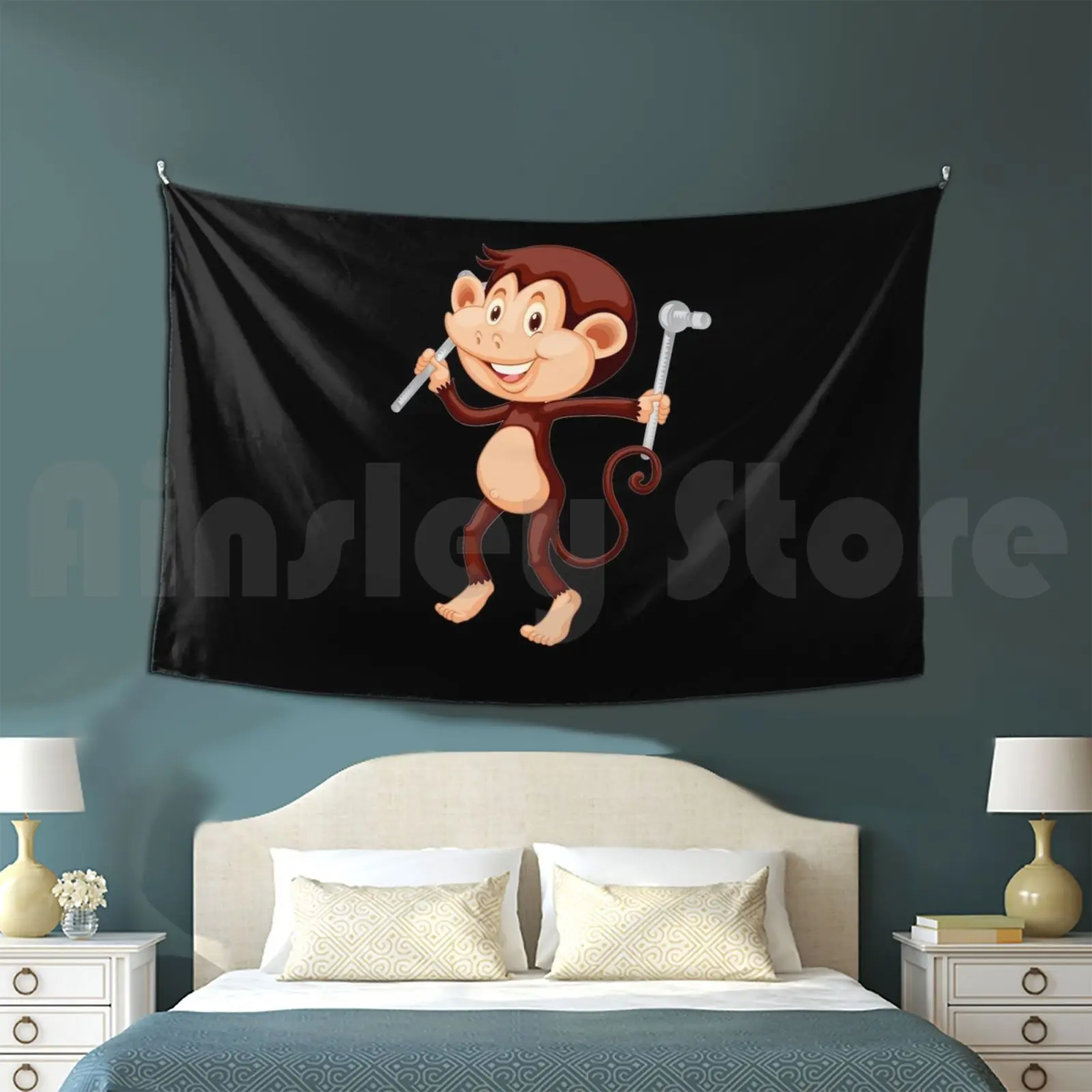 Scaffold Monkey Tapestry Background Wall Hanging Scaffolder Builder Construction Worker Workman Workwoman