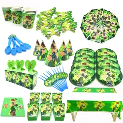 Ben 10 Theme Birthday Party Decoration Disposable Tableware Ben Pattern Paper Plates Cups Flags Kids Baby Shower Party Supplies