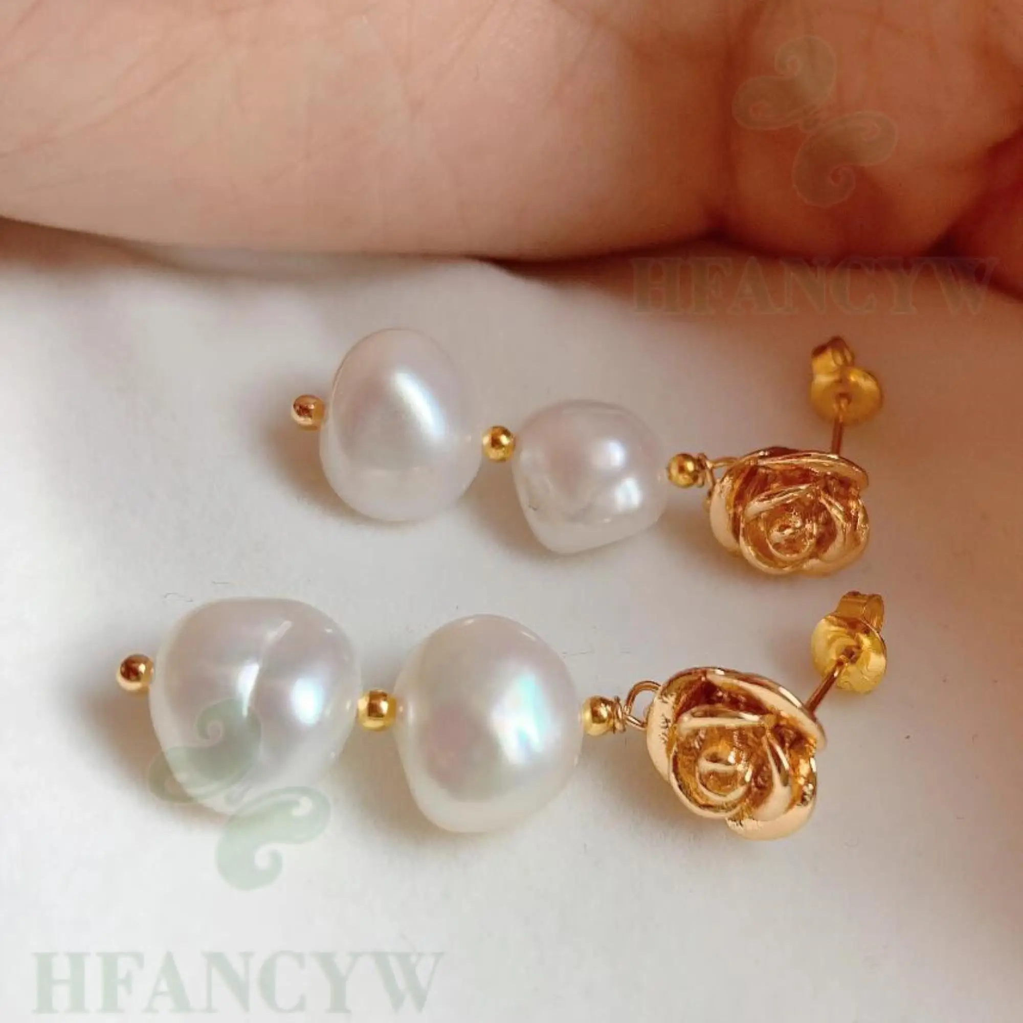 

White Baroque Pearl Earring 18k Ear Drop Dangle Hook Luxury Gift Natural Cultured