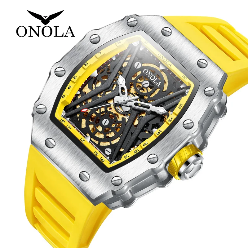 ONOLA Original Design Watch Mechanic Watches Men Top Luxury Fashion Casual Luminous Square Skeleton Clock Men Automatic Watch