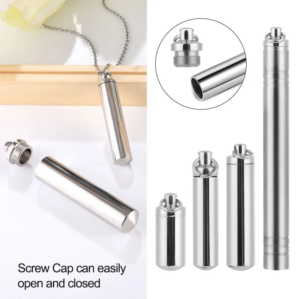 Stainless Steel Cylinder Tube Perfume Vial Pendant Pill Case Wishing Bottle Ashes Urn Aromatherapy Jewelry Lucky Memorial Gift