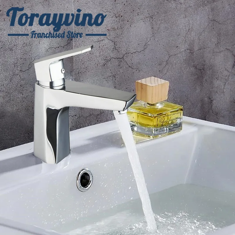 

Torayvino Basin Faucet Deck Mount Vessel Sink Short tap torneira banheiro misturador duplo Single Handle Chrome Brass Mixer Taps