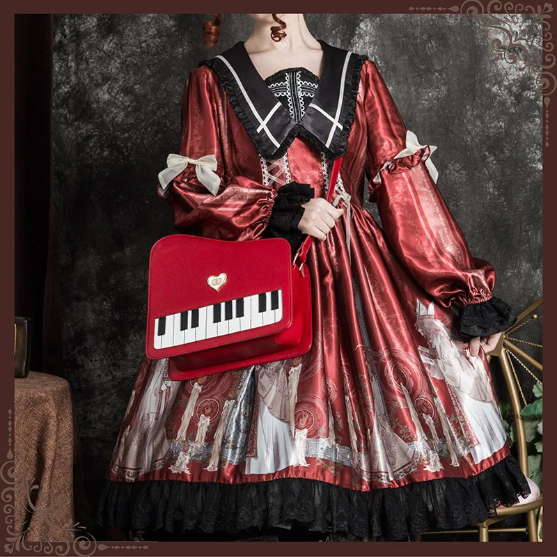 

Japanese sweet Lolita piano bag PU student shoulder bag Cos Loli Kawaii College style Lolita bag