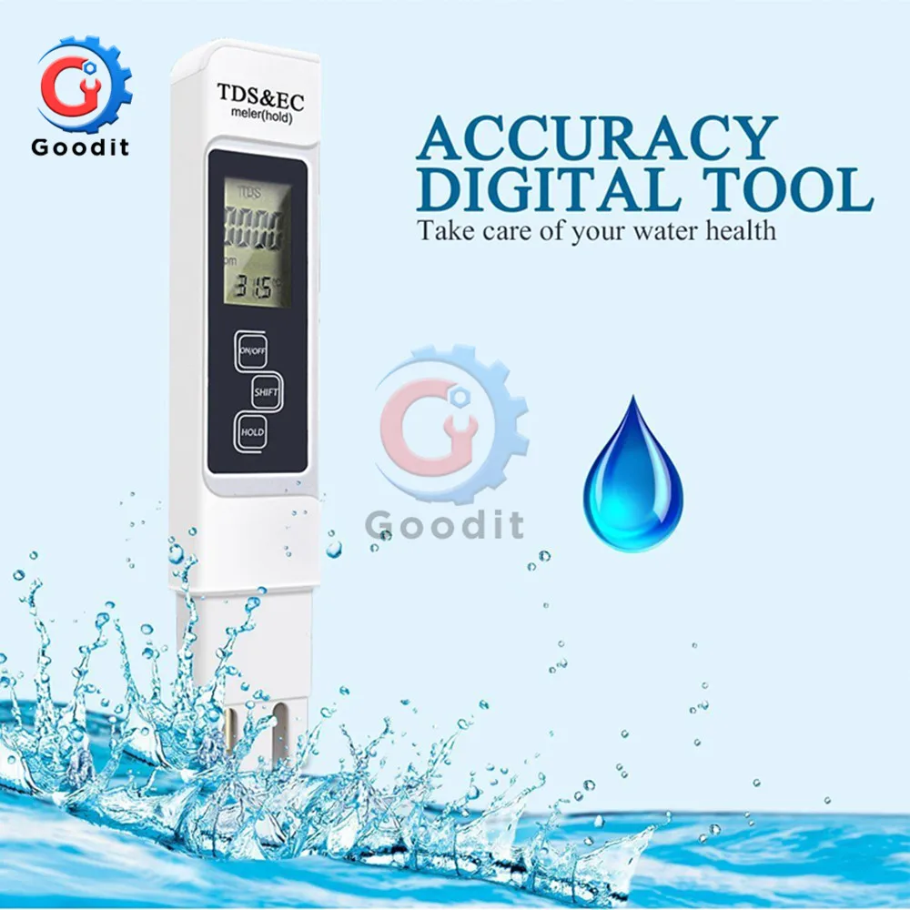 TDS&EC Tester TDS/Temp/EC Meter 0-9990ppm Conductivity Detector Water Quality Monitor Purity Measure Tool for Pool 3 In1