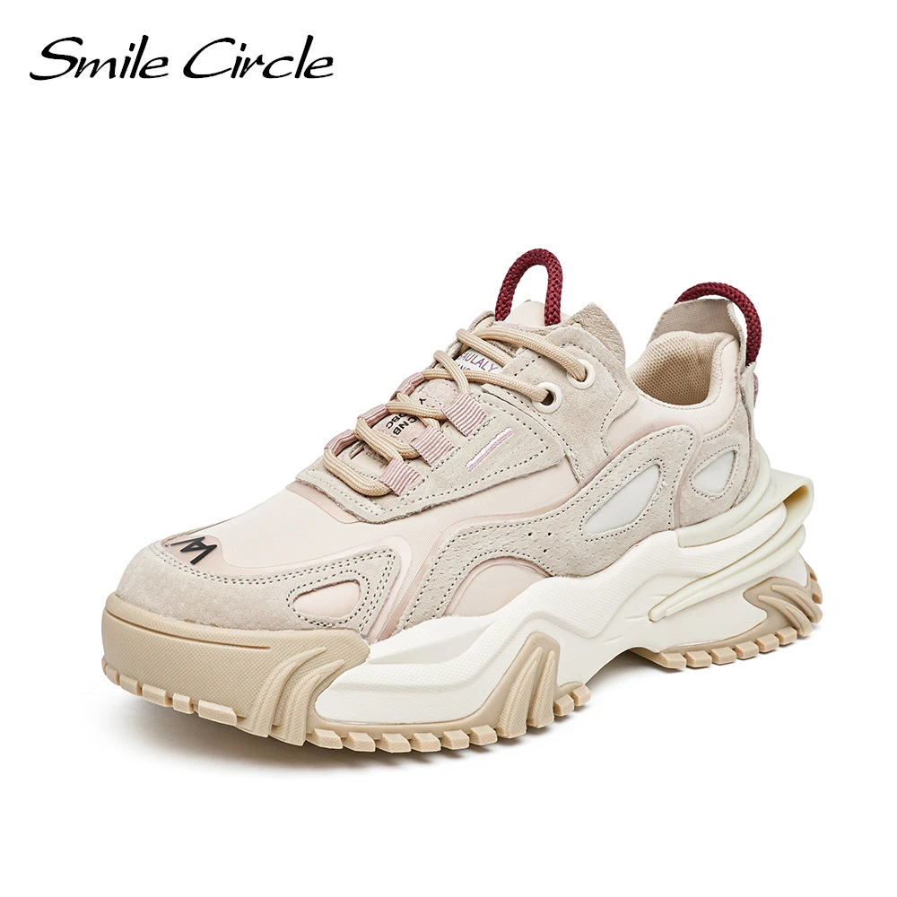 Smile Circle Chunky Sneakers Women Flat Platform Shoes Spring/Autumn Fashion Lace-up Thick Bottom Casual Sneakers