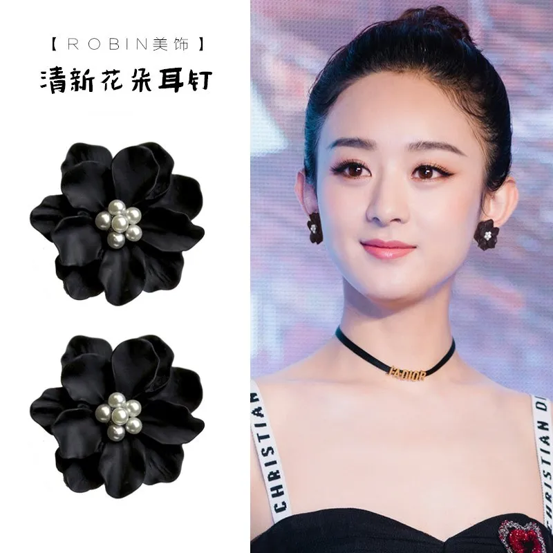 Fashion Korean Big Resin Flower Stud Earrings for Women Vintage Acrylic Pearl Love Pending Earring 2024 Fashion Jewelry Brincos