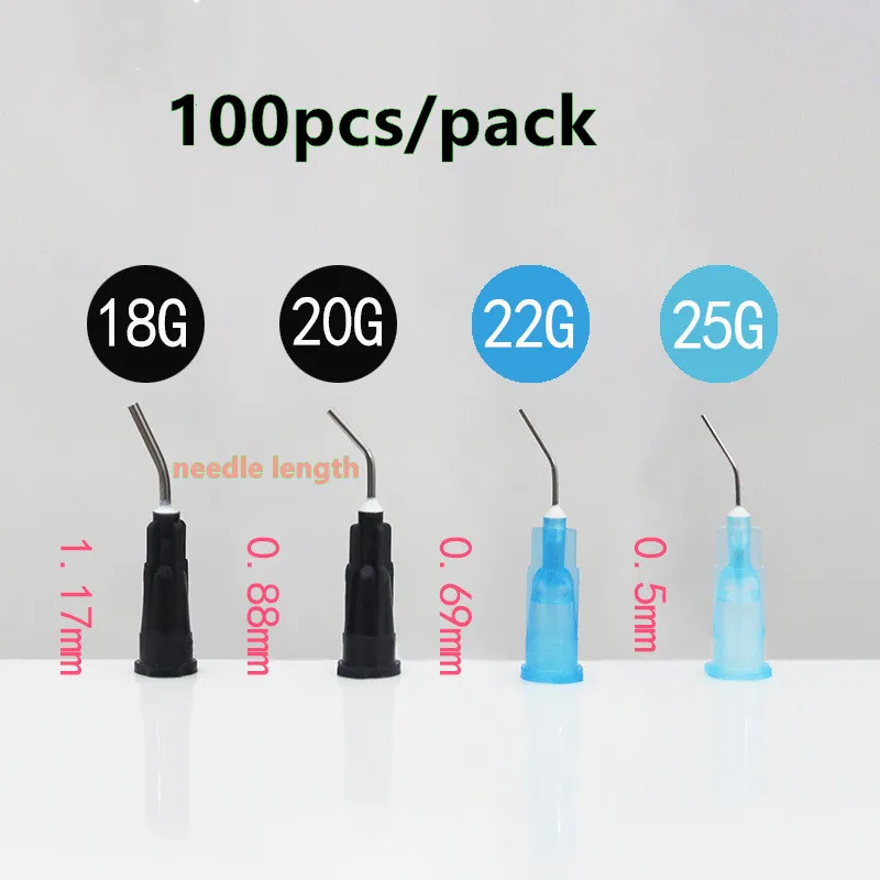 100Pcs Composite Resin Syringe Tips Equipment Irrigation Bent Needle Tips Dental Flow Sealant Etchant Acid Reagent Delievery