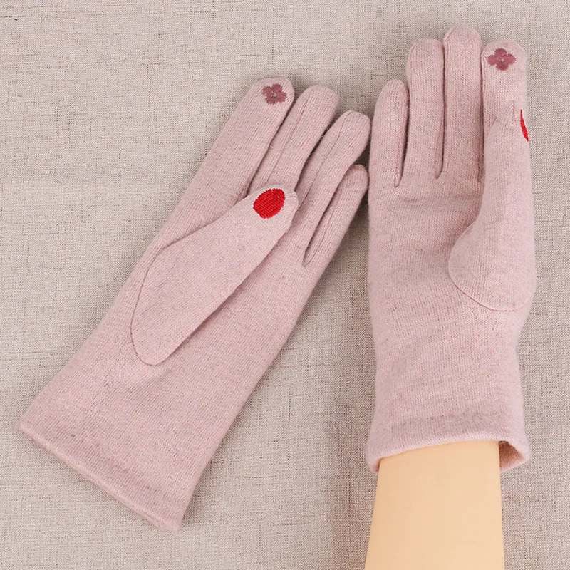 Guanti da ciclismo con Touch Screen in lana femminile con ricamo a smalto per unghie guanti da guida spessi in velluto di Cashmere caldo da donna I46