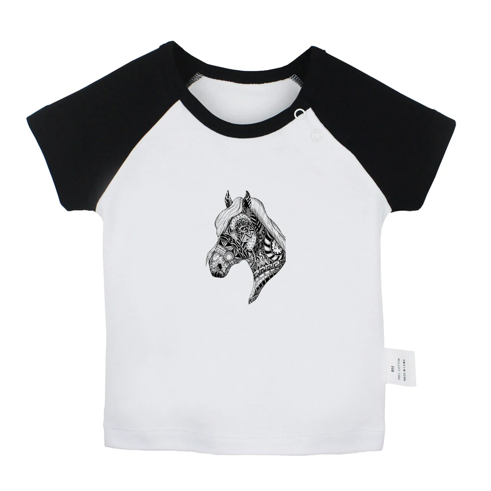 

Cool Ornate Horse Head VTG Sketching Design Newborn Baby T-shirts Toddler Graphic Raglan Color Short Sleeve Tee Tops