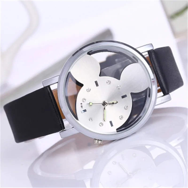 Mickey Minnie Steel quartz watch Cartoons Hollow out Children\'s watch crystal diamond girl student Metal watch Decorative watch