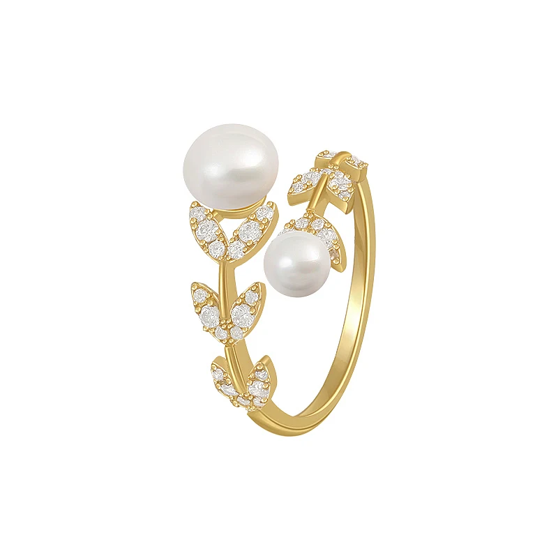 14K Real Gold Plating Korean New Design Fashion Jewelry Wheat Ear Leaf Bead Ring Elegant Women\'s Opening Adjustable Accessories