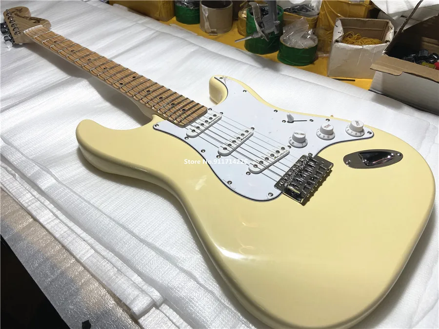 Classic signature vintage cream yellow 6 string electric guitar fluted maple xylophone neck free of shipping