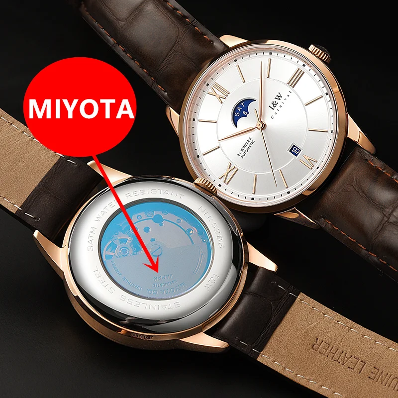 Switzerland Carnival Automatic MIYOTA Sapphire watch for men Moon phase GMT Mechanical Gold Men\'s watches reloj hombre montre