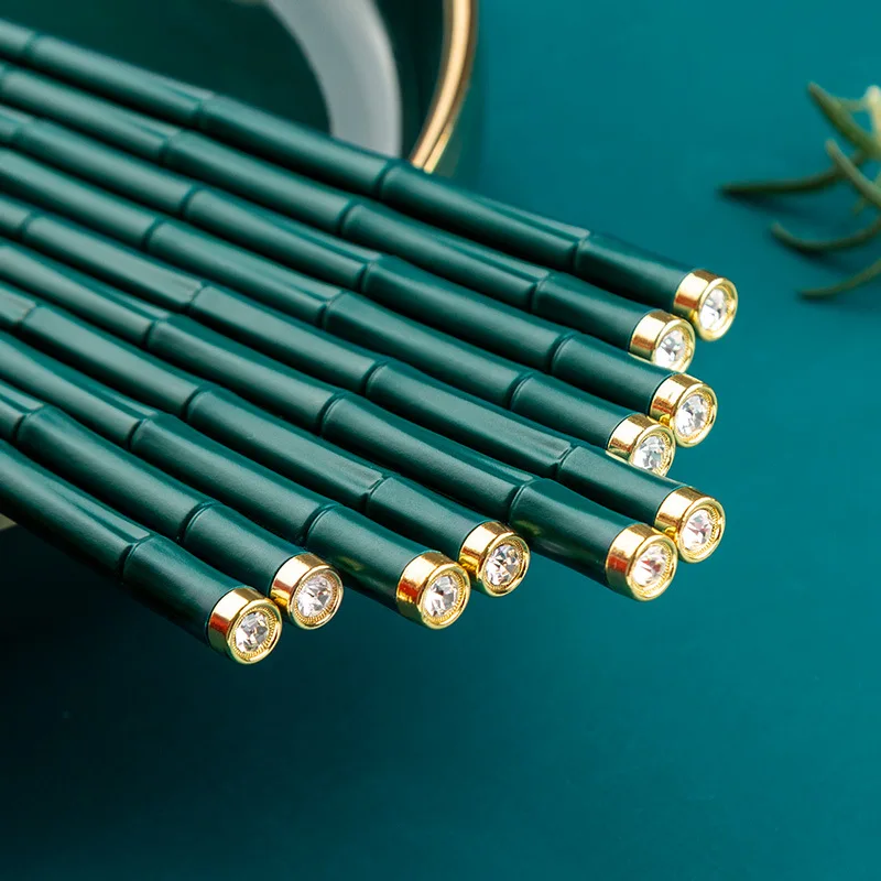 

304 Stainless Steel 5 Pairs Set Chopsticks Green Chopsticks Household Alloy Chopsticks Metal Gift Chopsticks