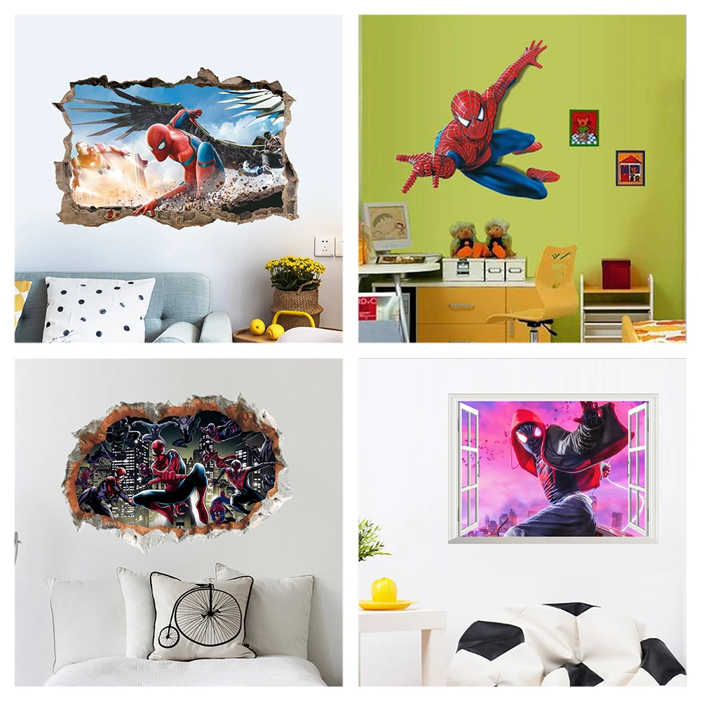 Cartoon Spiderman Wall Stickers For Kids Room Home Decoration 3d Super Hero Avengers Mural Art Boys Decals Anime Movie Poster