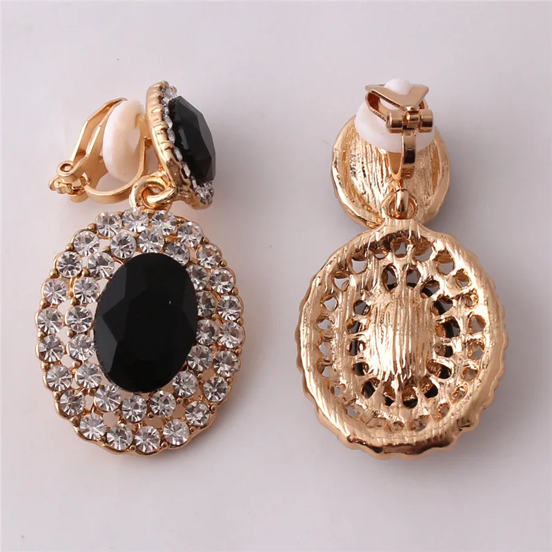 WENHQ Rhinestone Crystal Clip on Earrings No Pierced for Women Fashion Luxury Cuff Earrings Statement Gold Color Fake Piercing