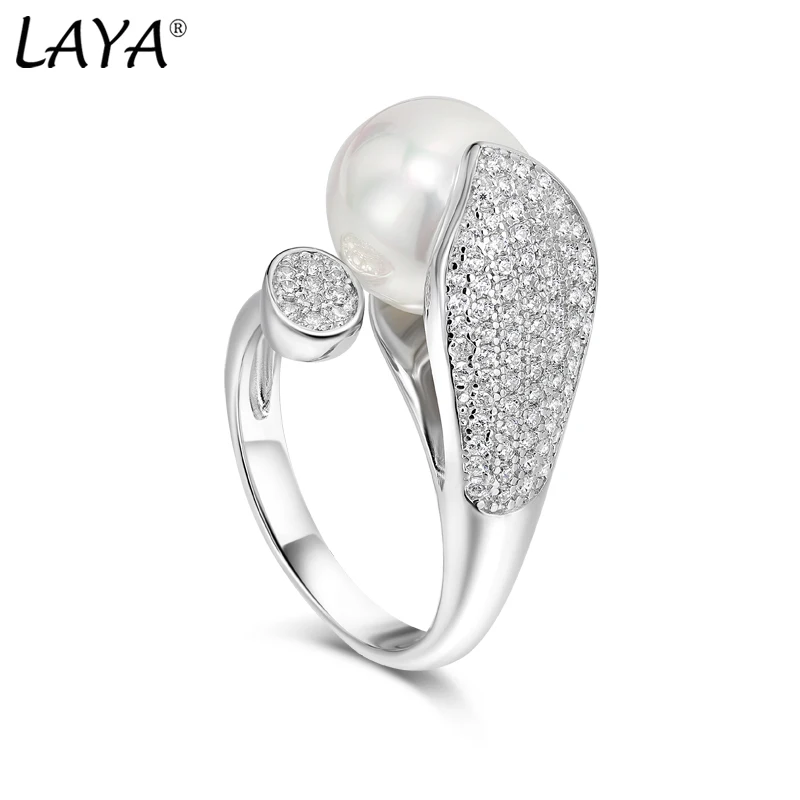 

Laya Natural Freshwater Pearl Ring For Women Pure 925 Sterling Silver High Quality Clear Cube Zirconia Luxury Jewelry 2021 Trend