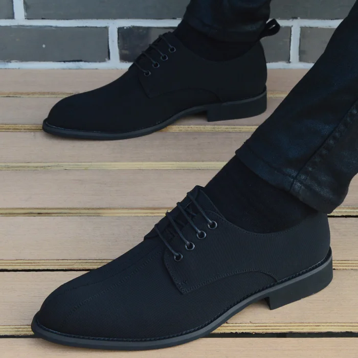 Men Shoes Breathable Lace-Up Business Men Casual Shoes Fashion Korea Pointed Toe Dress Shoes High Quality Black Canvas Shoes Man