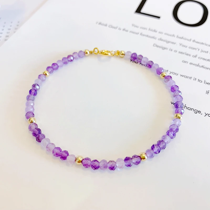 

Natrual Stone Shining Amethyst 3-4mm Faceted Beads 925 sterling silver Gold Color Fashion Bracelet 7''-8'' Dropshipping
