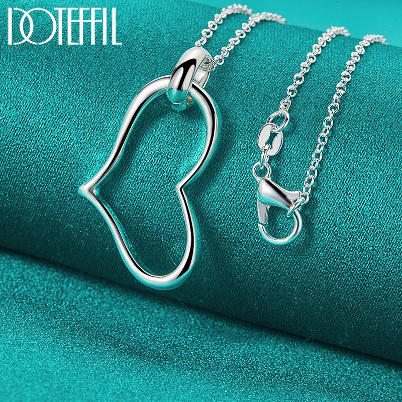 DOTEFFIL 925 Sterling Silver Heart Pendant Necklace 16-30 Inch Chain For Woman Fashion Wedding Engagement Party Charm Jewelry