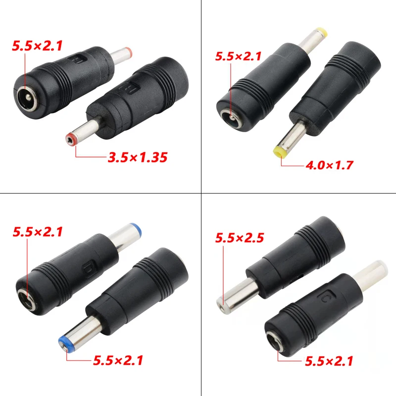 COMPSON 1 шт. разъем постоянного тока 5,5x2,1 мм мама до 3,5 × 1,35, 4,0 × 1,7, 5,5 × 2,1, 5,5 × 2,5 мм Штекерный конвертер адаптер питания для ноутбука 180 градусов