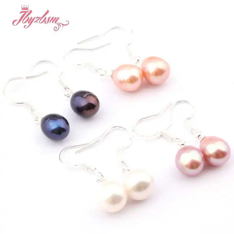 Natural Oval Freshwater White Black Purple Pink Elegant Pearl Dangle Hook Earrings 1 Pair Fashion Jewelry Party Anniversary Gift