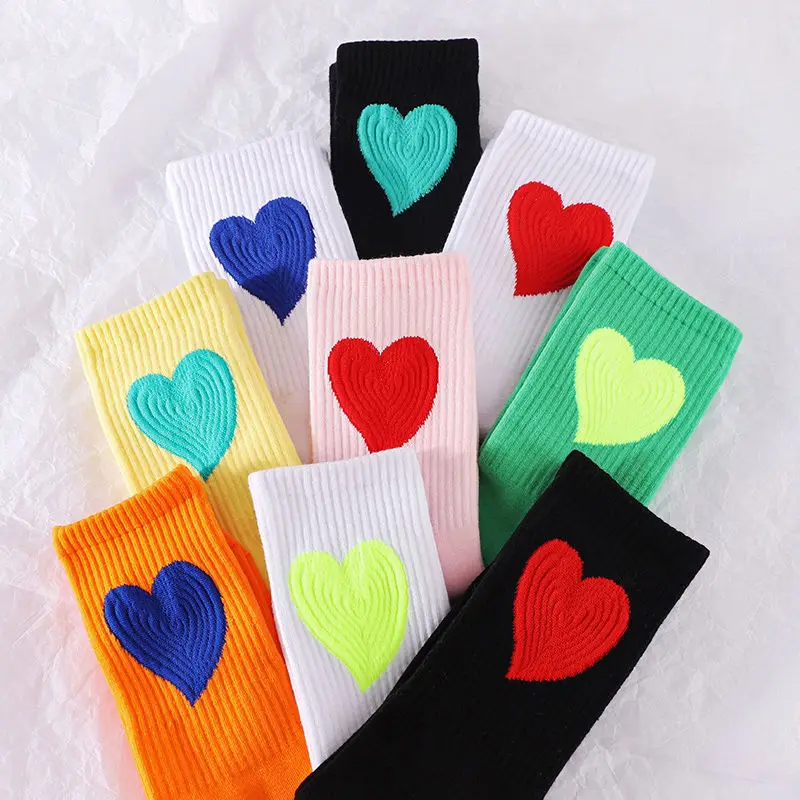 Japanese style autumn woman socks cute candy color love pattern personalized socks street trend fashion sports in tube socks