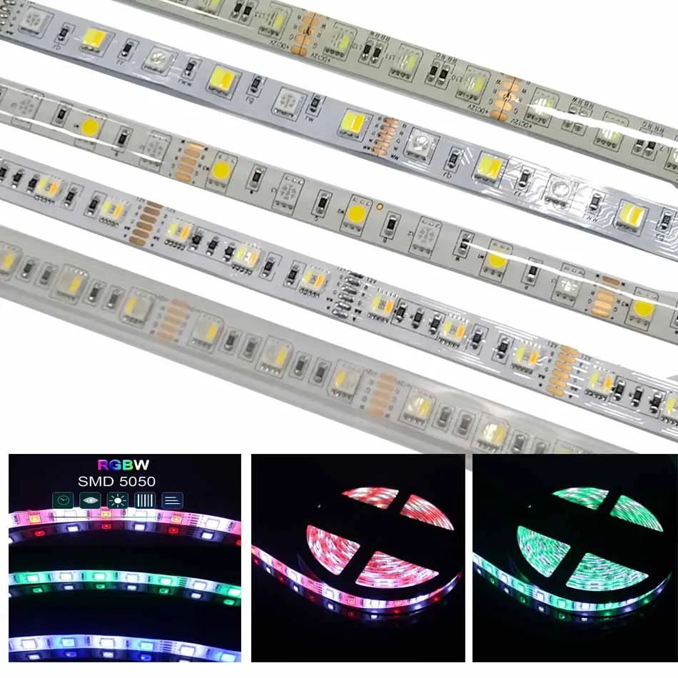 

High quality 5M LED strip 5050 DC12V/24V 4 in1/ 5 in1 5colors chips RGBCCT RGB+WW+CW 60LEDs/M RGBW RGBWW Flexible LED Strip