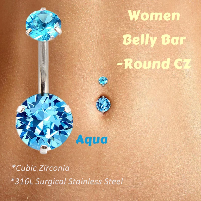 1 Pc/Pack 316L Surgical Stainless Steel Belly Button Rings Navel Piercing Bar with Round CZ-Cubic Zirconia Body Jewelry